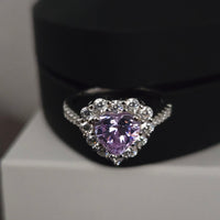 Lavender Dream – Purple CZ Heart Halo Ring