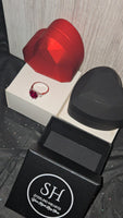 6ct Blood Red Heart CZ Ring packaging overhead view