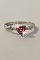 Crimson Twist red CZ heart ring – front view