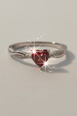 Crimson Twist red CZ heart ring – front view
