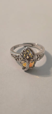 Ghost Grove white obsidian Celtic ring – front angle