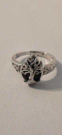 Midnight Tree black obsidian Celtic ring – front angle