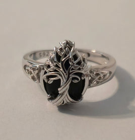 Midnight Tree black obsidian Celtic ring – front view
