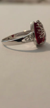 Crimson Drop red obsidian Celtic ring – side profile