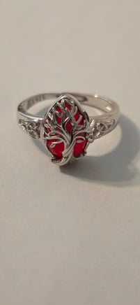 Crimson Drop red obsidian Celtic ring – front angle