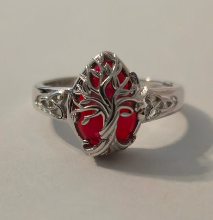 Crimson Drop red obsidian Celtic ring – front view