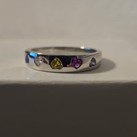 Rainbow Hearts – Multi-Color CZ Band Ring