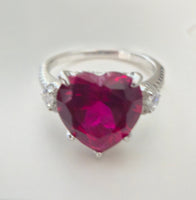 Crimson Stardust Heart Ring – Size 8 | Sterling Silver 925 Rhodium Plated