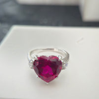 Crimson Stardust Heart Ring – Size 8 | Sterling Silver 925 Rhodium Plated