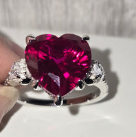 Crimson Stardust Heart Ring – Size 8 | Sterling Silver 925 Rhodium Plated