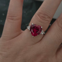 Crimson Stardust Heart Ring – Size 8 | Sterling Silver 925 Rhodium Plated