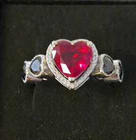 Queen of Hearts — Sterling Silver Garnet & Black Onyx Custom Ring