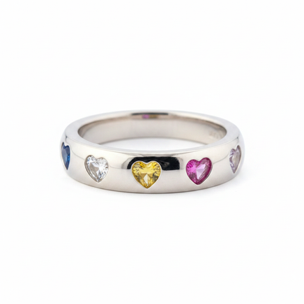 Rainbow Hearts – Multi-Color CZ Band Ring
