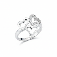 Three of Hearts – CZ Halo Sterling Silver Ring