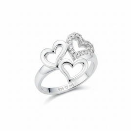 Three of Hearts – CZ Halo Sterling Silver Ring