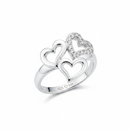 Three of Hearts – CZ Halo Sterling Silver Ring